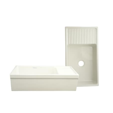 Whitehaus Lrg Rvrsbl Sink W/ Integral Drainboard And 2-1/2 Lip On Both Sides, Bsct WHQD540-BISCUIT